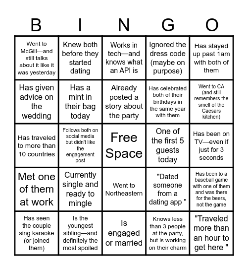 Find a guest who... Bingo Card