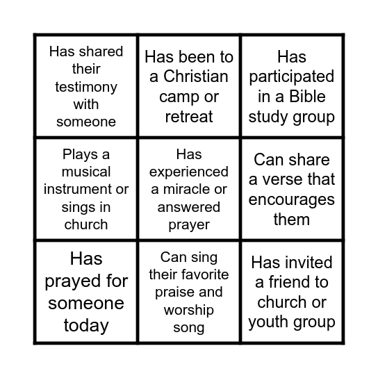 YOUTH FELLOWSHIP HUMAN BINGO Card