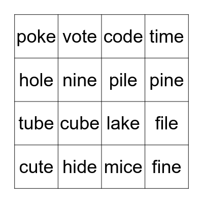 Magic E Bingo Card