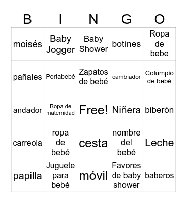 Baby Shower Bingo Card