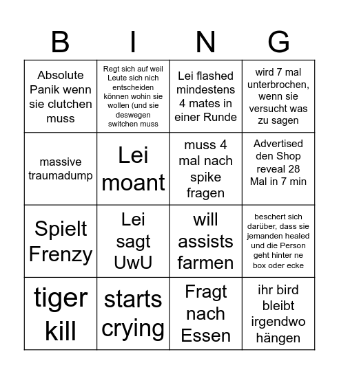 Lei Bingo Card