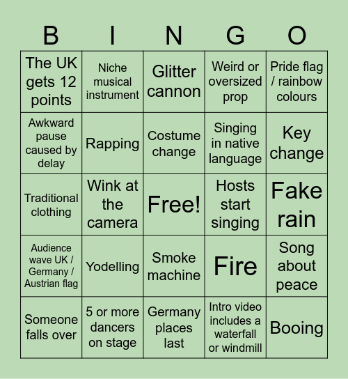 Cube's Eurovision 2025 Bingo Card
