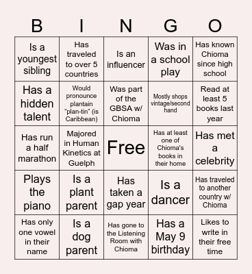 Meet Someone Who... Bingo Card