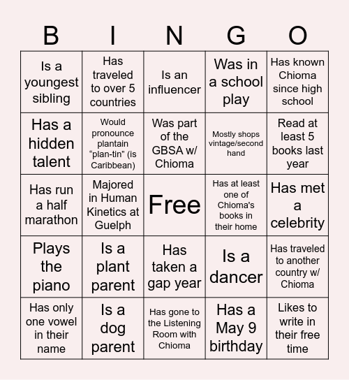 Meet Someone Who... Bingo Card
