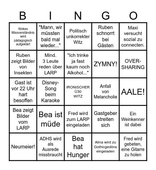 30, weiß ich, das wird scheissig. Bingo Card