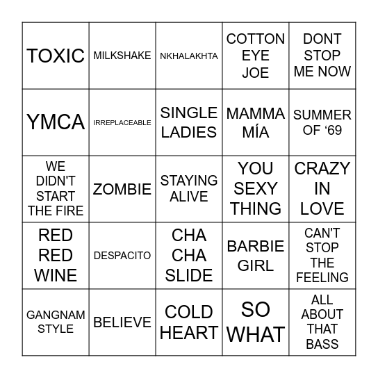 MIXED TAPE Bingo Card