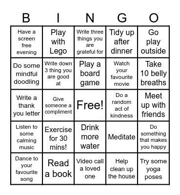 Clonmacnois NS Wellbeing Bingo Card