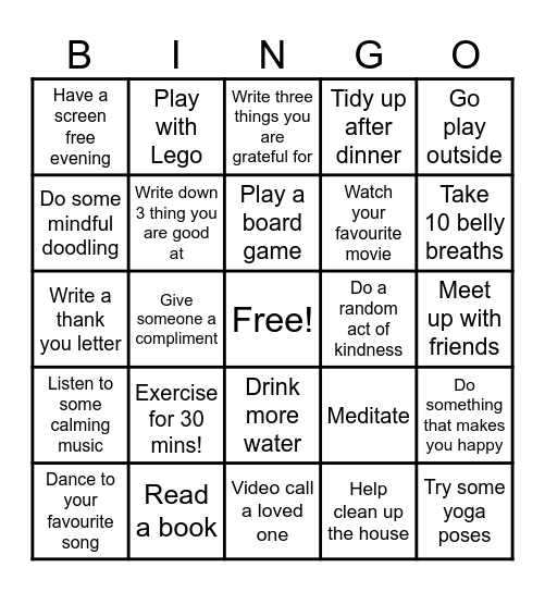 Clonmacnois NS Wellbeing Bingo Card