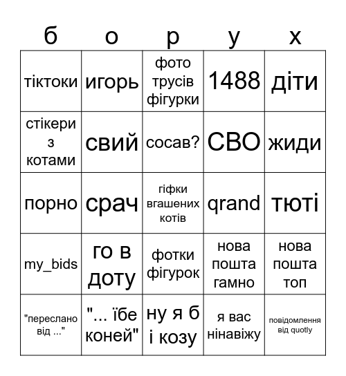 Милий чудовий чатик Bingo Card