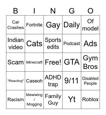 Instagram reel bingo Card