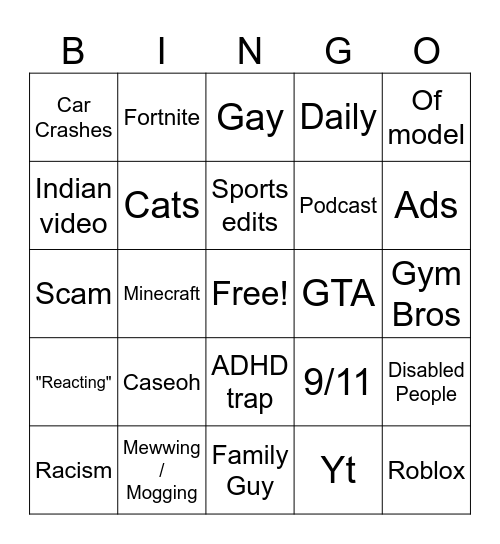 Instagram reel bingo Card