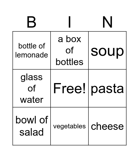food Bingo Card