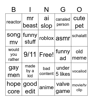 tiktok Bingo Card