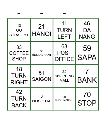 DIRECTIONS Bingo Card