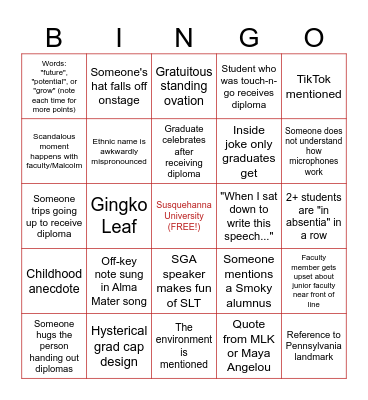 Graduation Ceremony Bingo Card