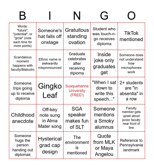 Graduation Ceremony Bingo Card