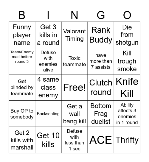 Valorant Bingo Card