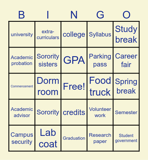 Graduation Bingo Card
