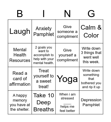 Mental Health Bingo Card