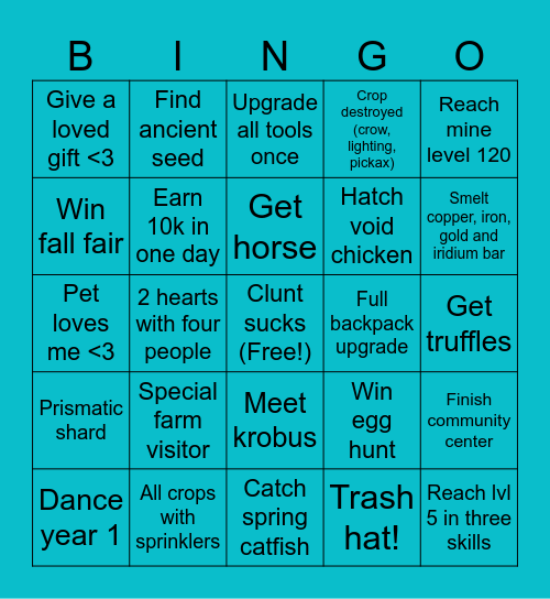 Stardew Bingo Card