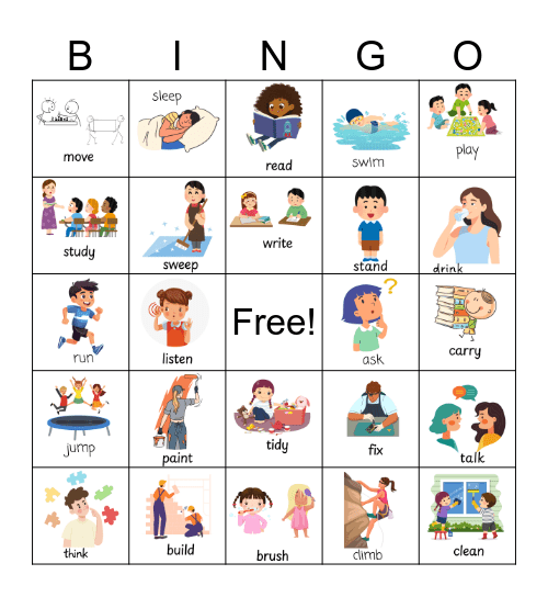Verbs Bingo Card