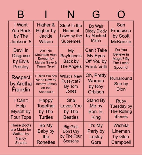 60s Bingo! Bingo Card