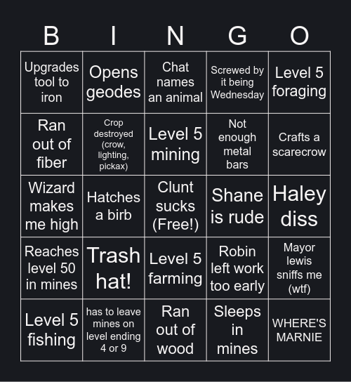 Chat Startdew Bingo Card