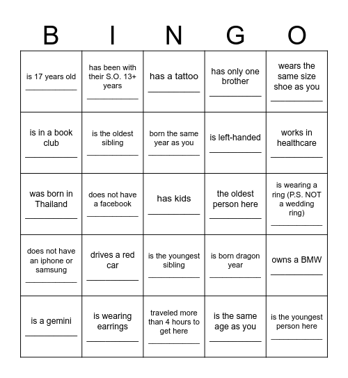 Find Someone Who... Bingo Card