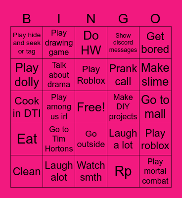 What I think I might do at my cousins Bingo Card