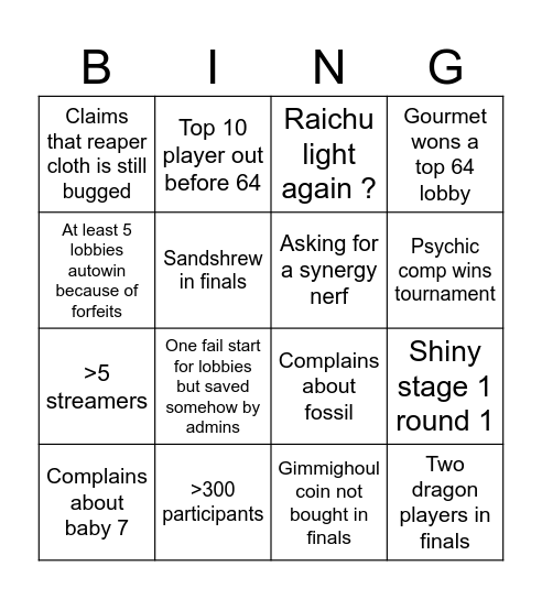 PAC tournament Bingo Card