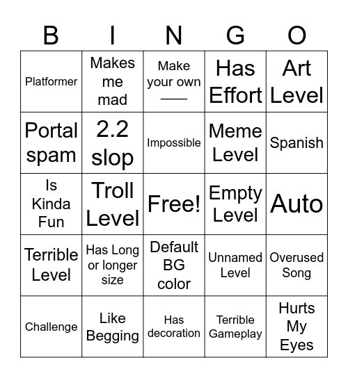 Untitled Bingo Card