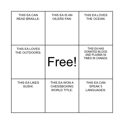 EA APPRECIATION BINGO Card
