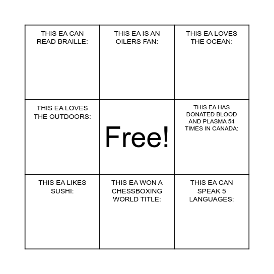 EA APPRECIATION BINGO Card