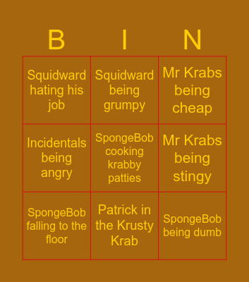 Krusty Krab Bingo Card
