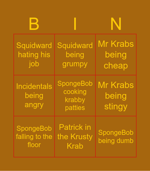 Krusty Krab Bingo Card