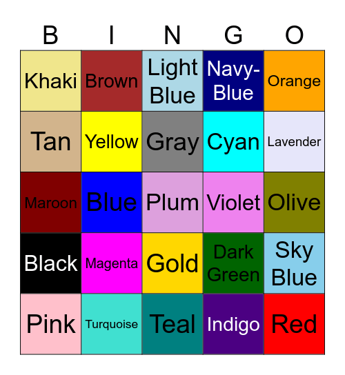 Colors Bingo Card