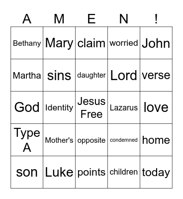 Mothers Day Bingo Card