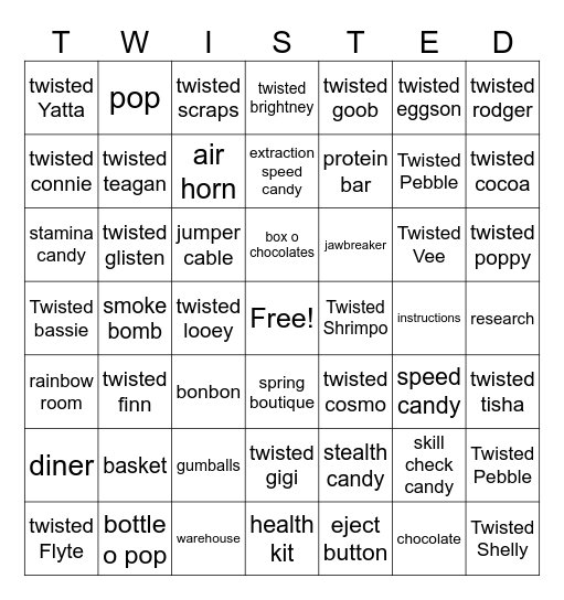 Dandy's World Bingo Card