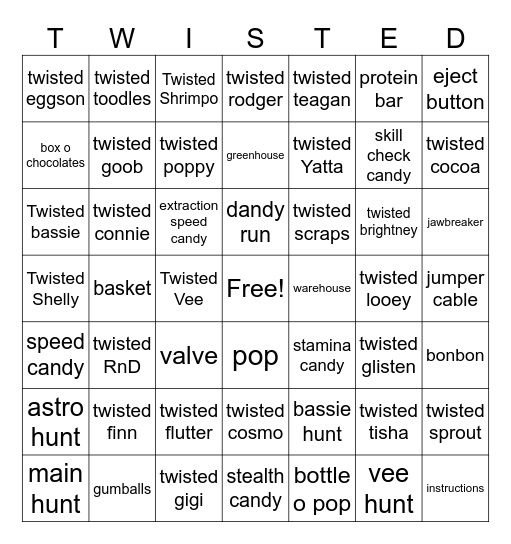 Dandy's World Bingo Card