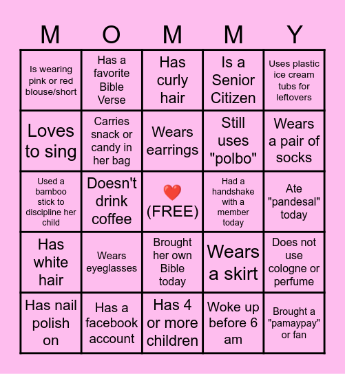 BING-GO-GO-GO, MOMMY! Bingo Card
