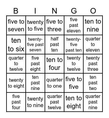 What's the TIME? Bingo Card
