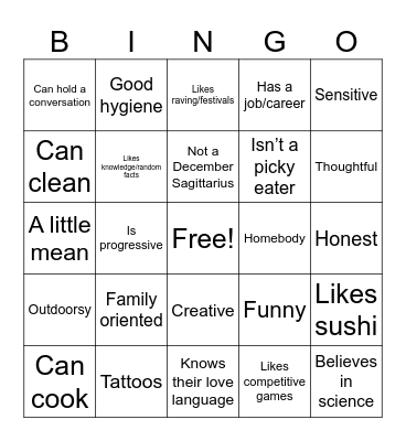Paola’s Type Bingo Card