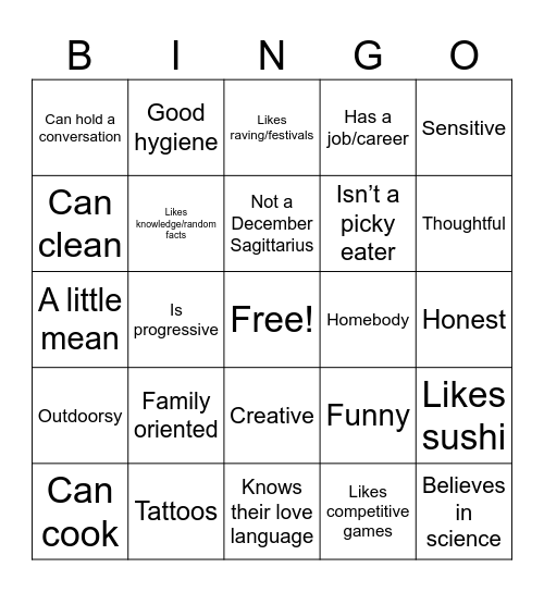 Paola’s Type Bingo Card