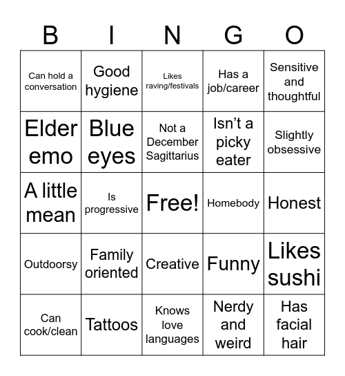 Paola’s Type Bingo Card