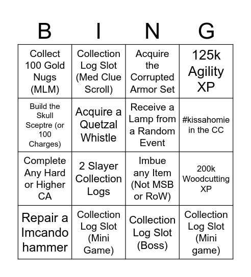 Lumby Oak Board Bingo Card