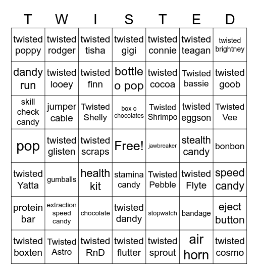 Dandy's World Bingo Card