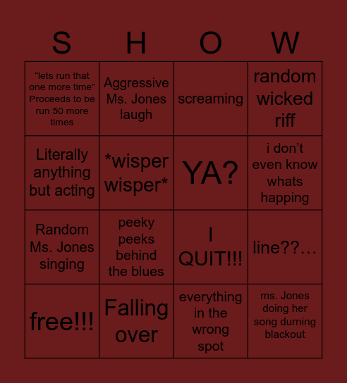 Theater Bingo Card
