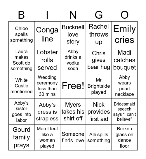 Abby is gourding married Bingo Card