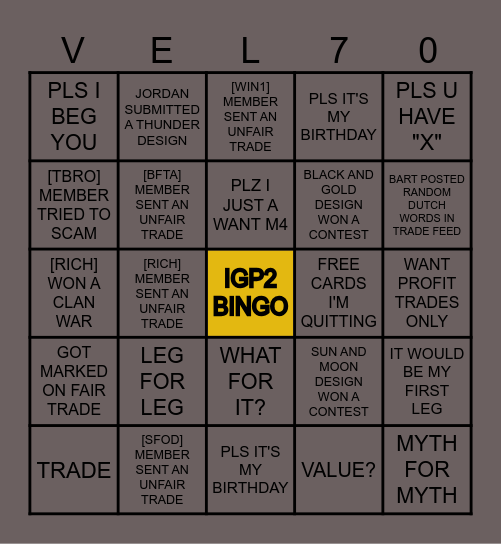 THE ULTIMATE IGP2 BINGO Card