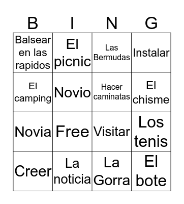 Las Vacciones pasadas Bingo Card